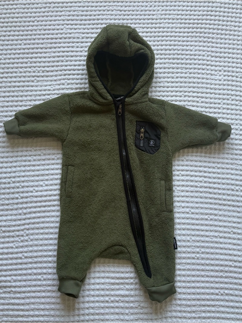 Volcom Sherpa Fleece Hooded Zip Bunting Olive Green Pocket 3-6M